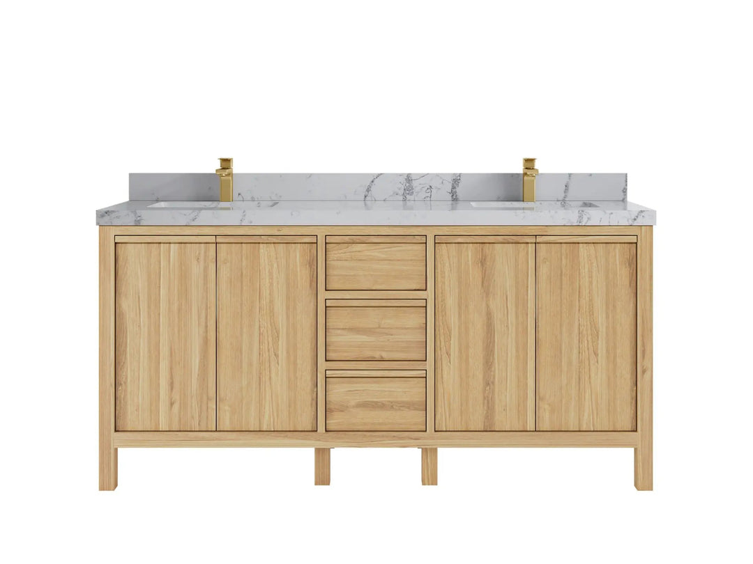 Elizabeth Teak 72 in. W x 22 in. D Double Sink Bathroom Vanity in Light Natural with 2 in Venatino Quartz Countertop