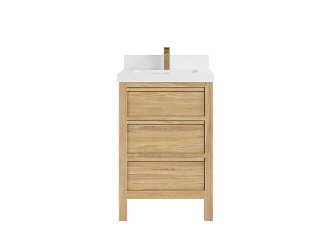 Elizabeth Teak 24 in. W x 22 in. D Single Sink Bathroom Vanity in Light Natural with 2 in White Quartz Countertop