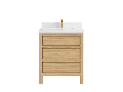 Elizabeth Teak 30 in. W x 22 in. D Single Sink Bathroom Vanity in Light Natural with 2 in White Quartz Countertop