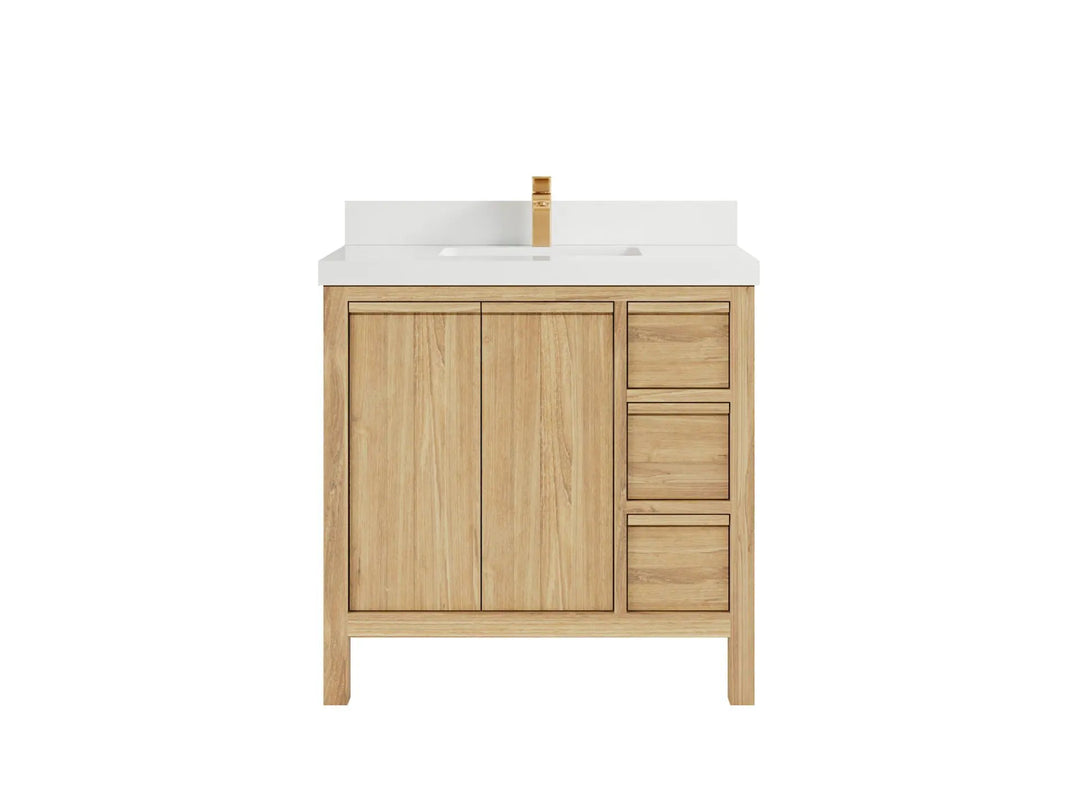 Elizabeth Teak 36 Left Offset in. W x 22 in. D Center Sink Bathroom Vanity in Light Natural with 2 in White Quartz Countertop