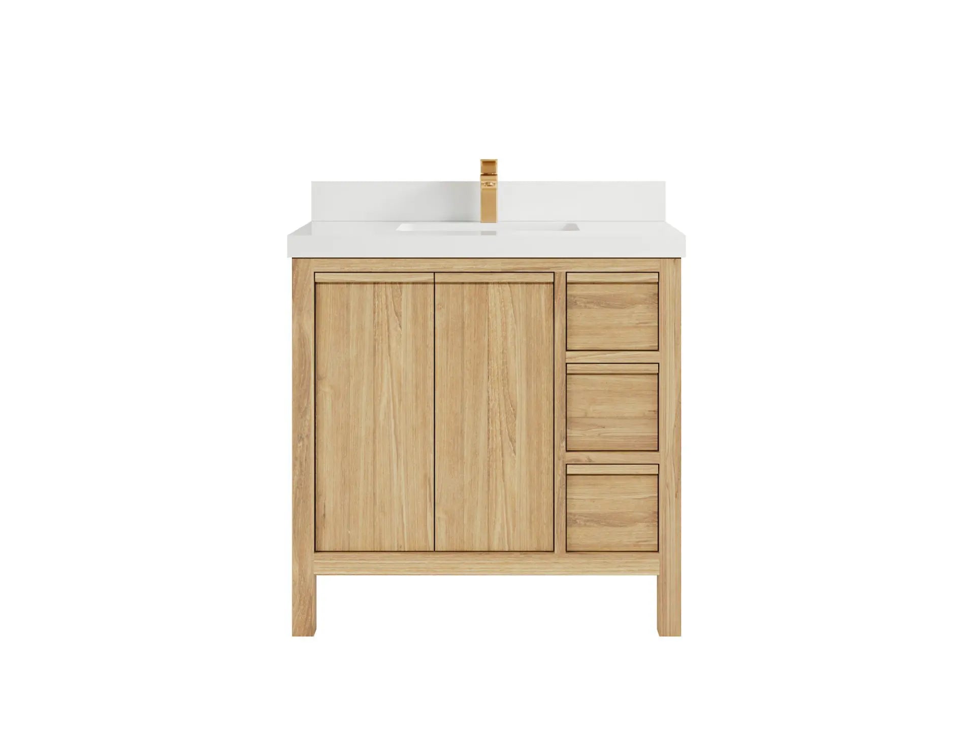 Elizabeth Teak 36 Left Offset in. W x 22 in. D Center Sink Bathroom Vanity in Light Natural with 2 in White Quartz Countertop