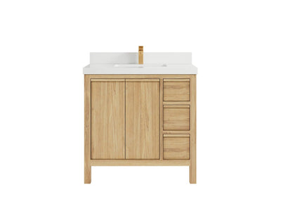 Elizabeth Teak 36 Left Offset in. W x 22 in. D Center Sink Bathroom Vanity in Light Natural with 2 in White Quartz Countertop