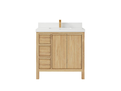 Elizabeth Teak 36 Right Offset in. W x 22 in. D Center Sink Bathroom Vanity in Light Natural with 2 in White Quartz Countertop