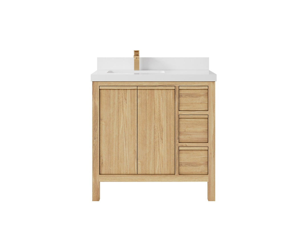 Elizabeth Teak 36 Left Offset in. W x 22 in. D Single Sink Bathroom Vanity in Light Natural with 2 in Venatino Quartz Countertop