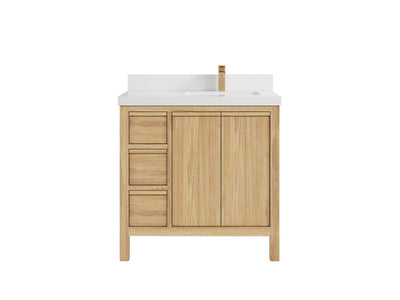 Elizabeth Teak 36 Right Offset in. W x 22 in. D Single Sink Bathroom Vanity in Light Natural with 2 in White Quartz Countertop