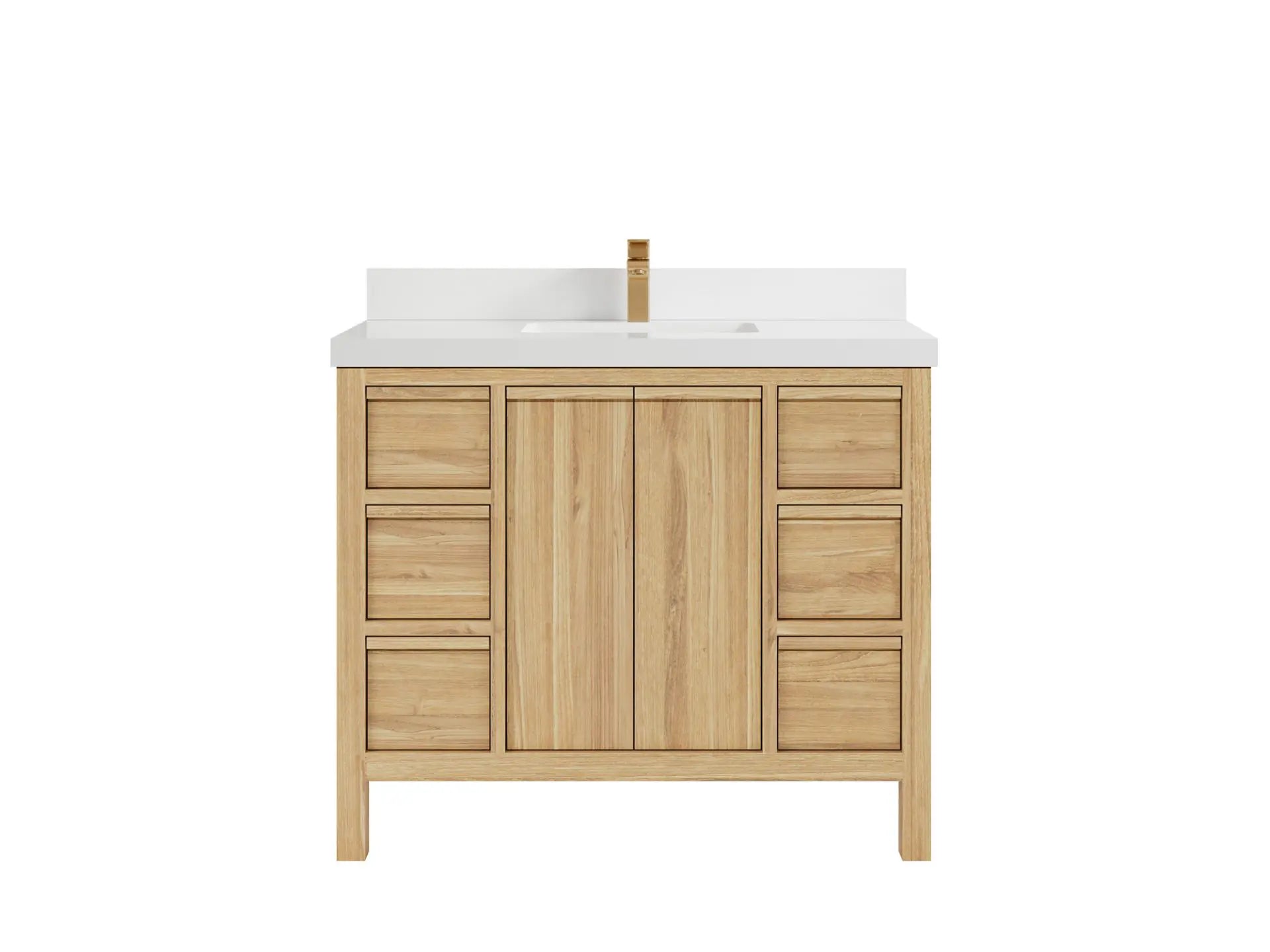 Elizabeth Teak 42 in. W x 22 in. D Single Sink Bathroom Vanity in Light Natural with 2 in White Quartz Countertop