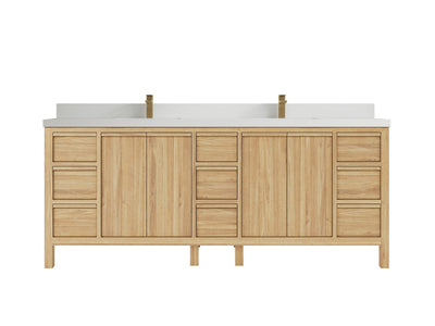 Elizabeth Teak 84 in. W x 22 in. D Double Sink Bathroom Vanity in Light Natural with 2 in White Quartz Countertop