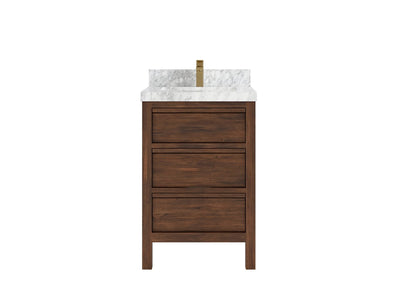 Elizabeth Teak 24 in. W x 22 in. D Single Sink Bathroom Vanity in Dark Walnut with 2 in Carrara Marble Countertop