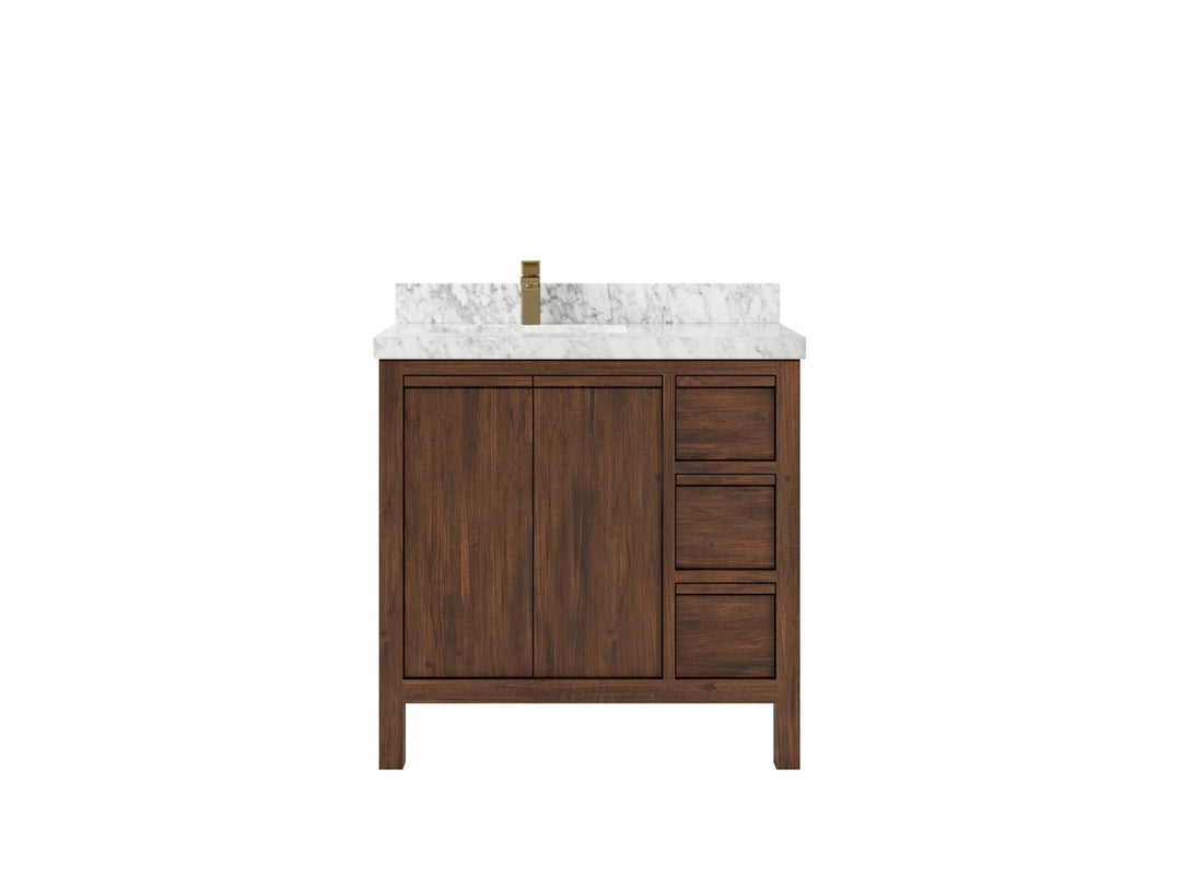 Elizabeth Teak 36 Left Offset in. W x 22 in. D Single Sink Bathroom Vanity in Dark Walnut with 2 in Carrara Marble Countertop