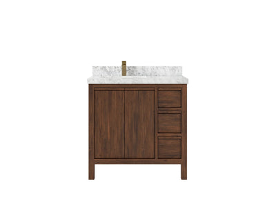 Elizabeth Teak 36 Left Offset in. W x 22 in. D Single Sink Bathroom Vanity in Dark Walnut with 2 in Carrara Marble Countertop