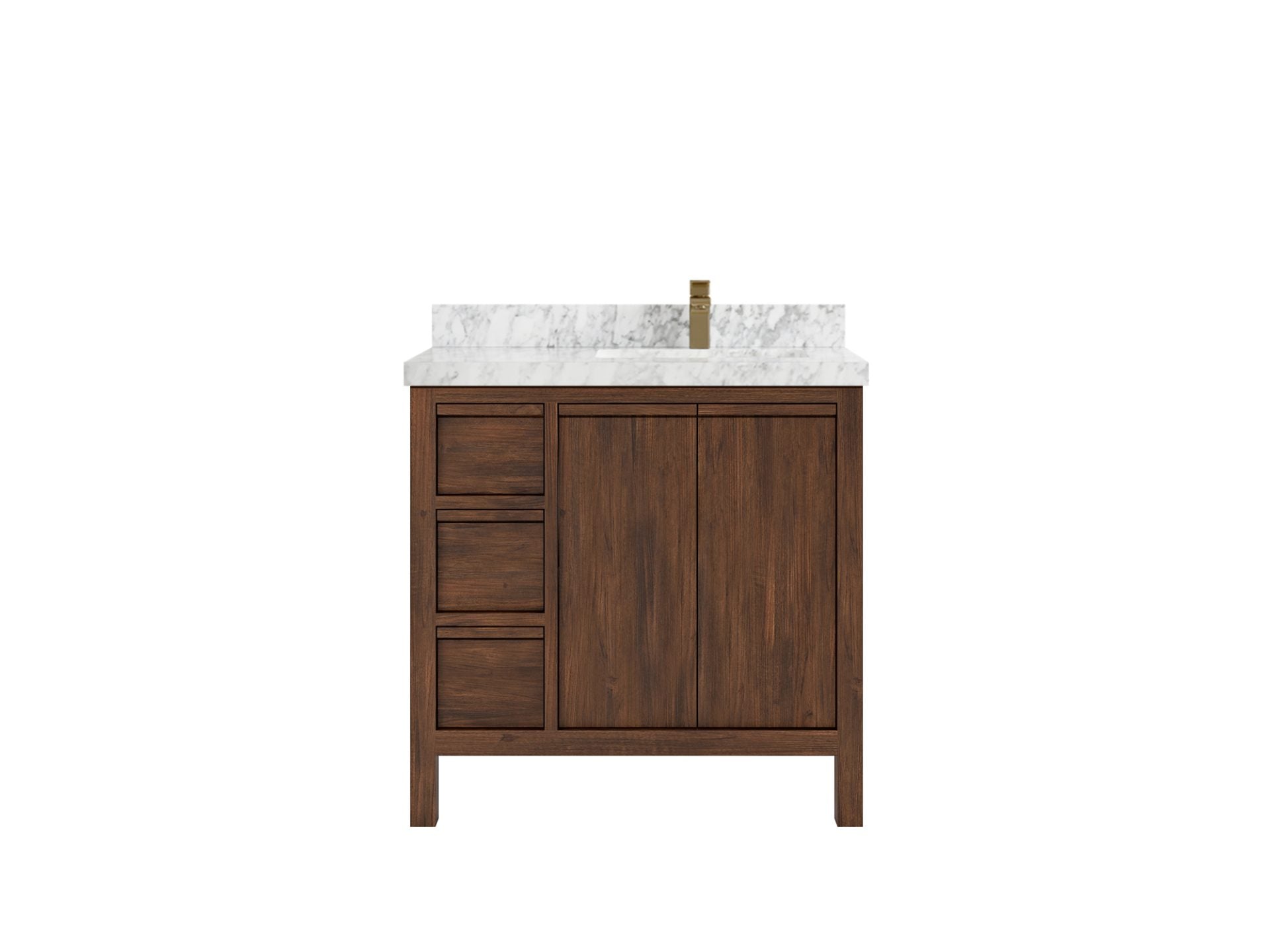Elizabeth Teak 36 Right Offset in. W x 22 in. D Single Sink Bathroom Vanity in Dark Walnut with 2 in Carrara Marble Countertop