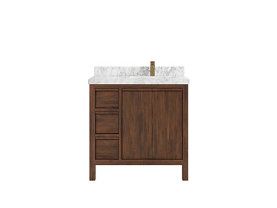 Elizabeth Teak 36 Right Offset in. W x 22 in. D Single Sink Bathroom Vanity in Dark Walnut with 2 in Carrara Marble Countertop