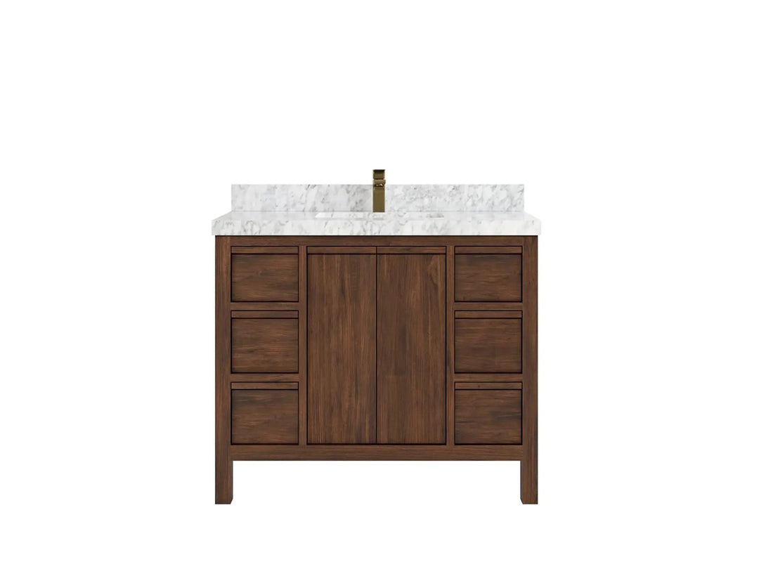Elizabeth Teak 42 in. W x 22 in. D Single Sink Bathroom Vanity in Dark Walnut with 2 in Carrara Marble Countertop