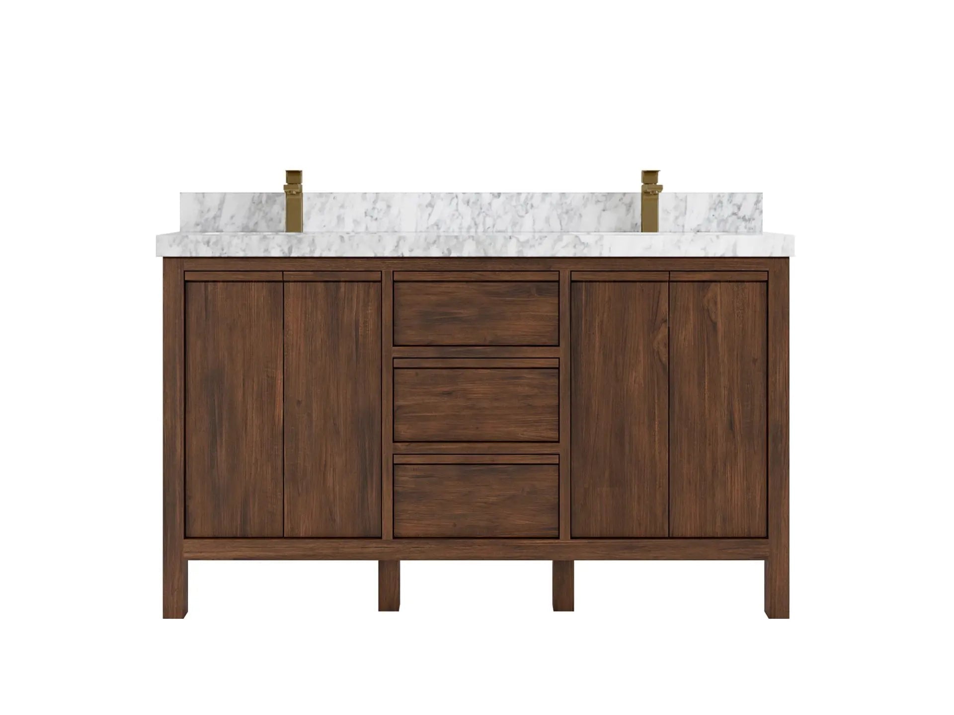 Elizabeth Teak 60 in. W x 22 in. D Double Sink Bathroom Vanity in Dark Walnut with 2 in Carrara Marble Countertop