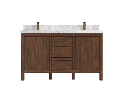 Elizabeth Teak 60 in. W x 22 in. D Double Sink Bathroom Vanity in Dark Walnut with 2 in Carrara Marble Countertop