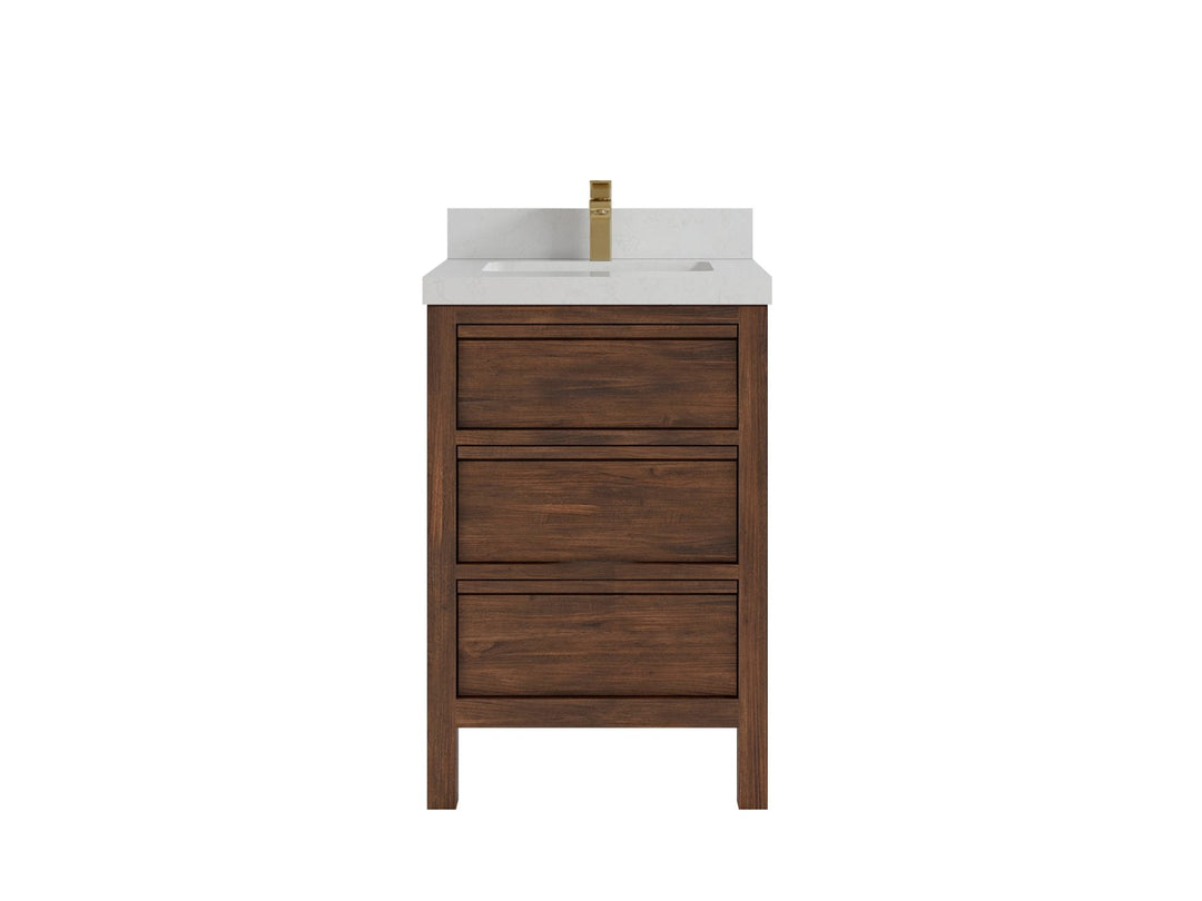 Elizabeth Teak 24 in. W x 22 in. D Single Sink Bathroom Vanity in Dark Walnut with 2 in Carrara Quartz Countertop