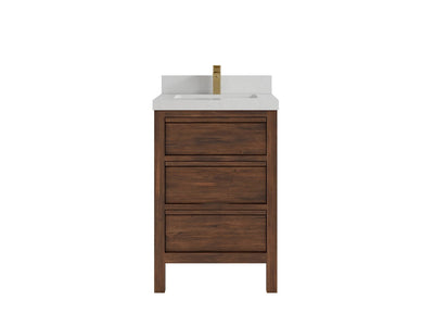Elizabeth Teak 24 in. W x 22 in. D Single Sink Bathroom Vanity in Dark Walnut with 2 in Carrara Quartz Countertop