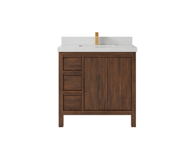 Elizabeth Teak 36 Right Offset in. W x 22 in. D Center Sink Bathroom Vanity in Dark Walnut with 2 in Carrara Quartz Countertop