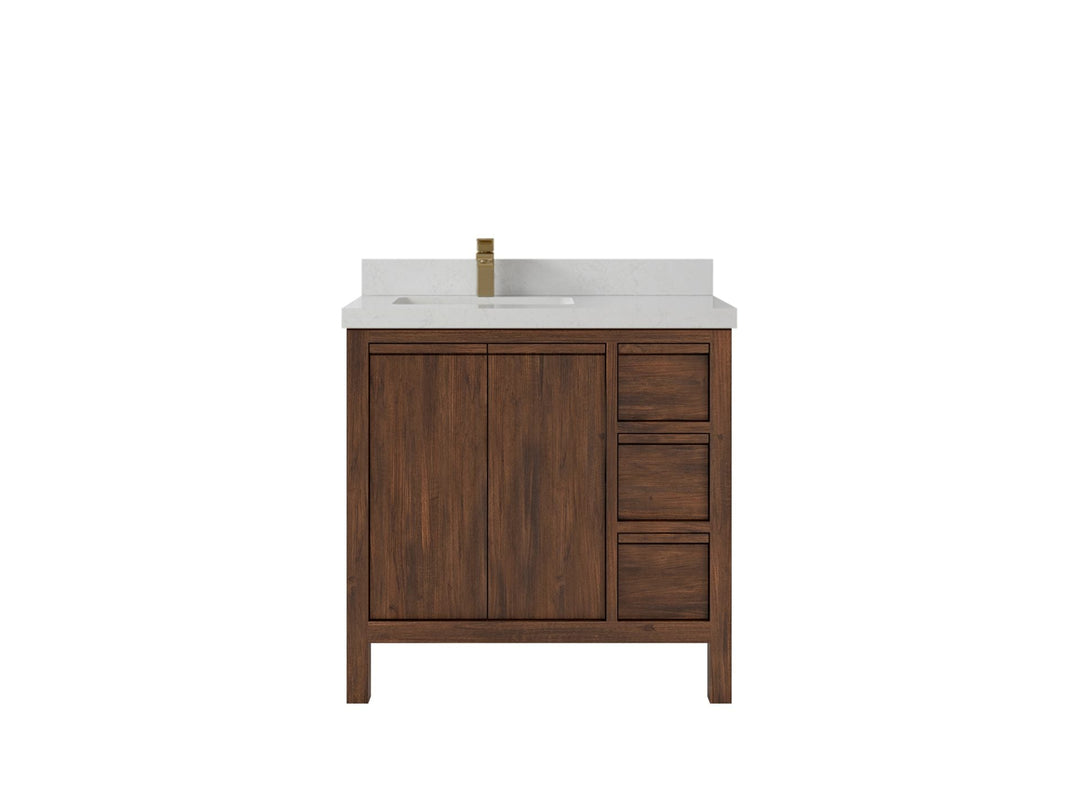 Elizabeth Teak 36 Left Offset in. W x 22 in. D Single Sink Bathroom Vanity in Dark Walnut with 2 in Carrara Quartz Countertop