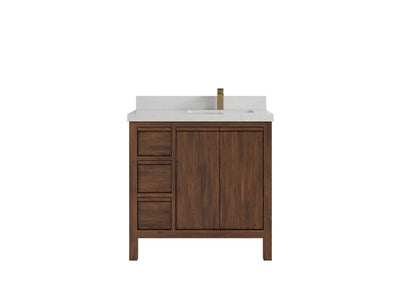 Elizabeth Teak 36 Right Offset in. W x 22 in. D Single Sink Bathroom Vanity in Dark Walnut with 2 in Carrara Quartz Countertop