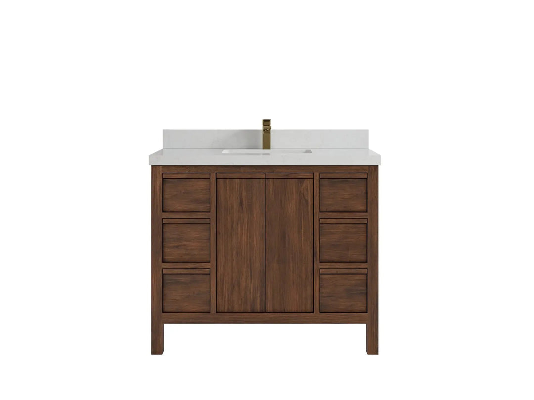 Elizabeth Teak 42 in. W x 22 in. D Single Sink Bathroom Vanity in Dark Walnut with 2 in Carrara Quartz Countertop
