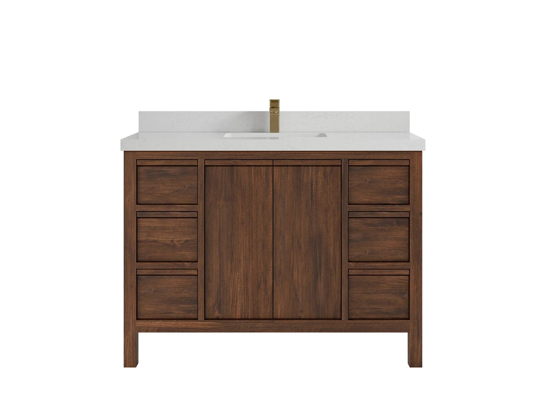 Elizabeth Teak 48 in. W x 22 in. D Single Sink Bathroom Vanity in Dark Walnut with 2 in Carrara Quartz Countertop