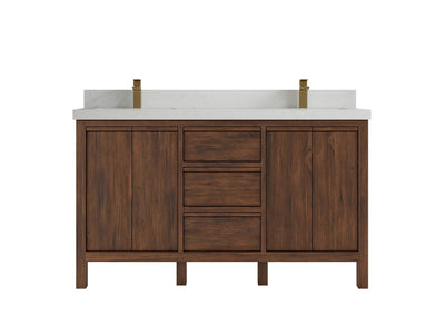 Elizabeth Teak 60 in. W x 22 in. D Double Sink Bathroom Vanity in Dark Walnut with 2 in Carrara Quartz Countertop