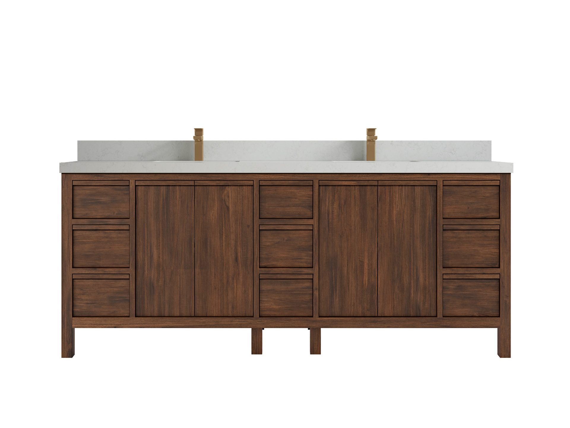 Elizabeth Teak 84 in. W x 22 in. D Double Sink Bathroom Vanity in Dark Walnut with 2 in Carrara Quartz Countertop