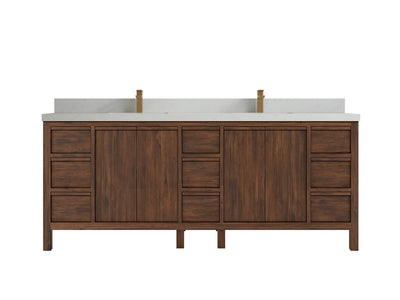 Elizabeth Teak 84 in. W x 22 in. D Double Sink Bathroom Vanity in Dark Walnut with 2 in Carrara Quartz Countertop