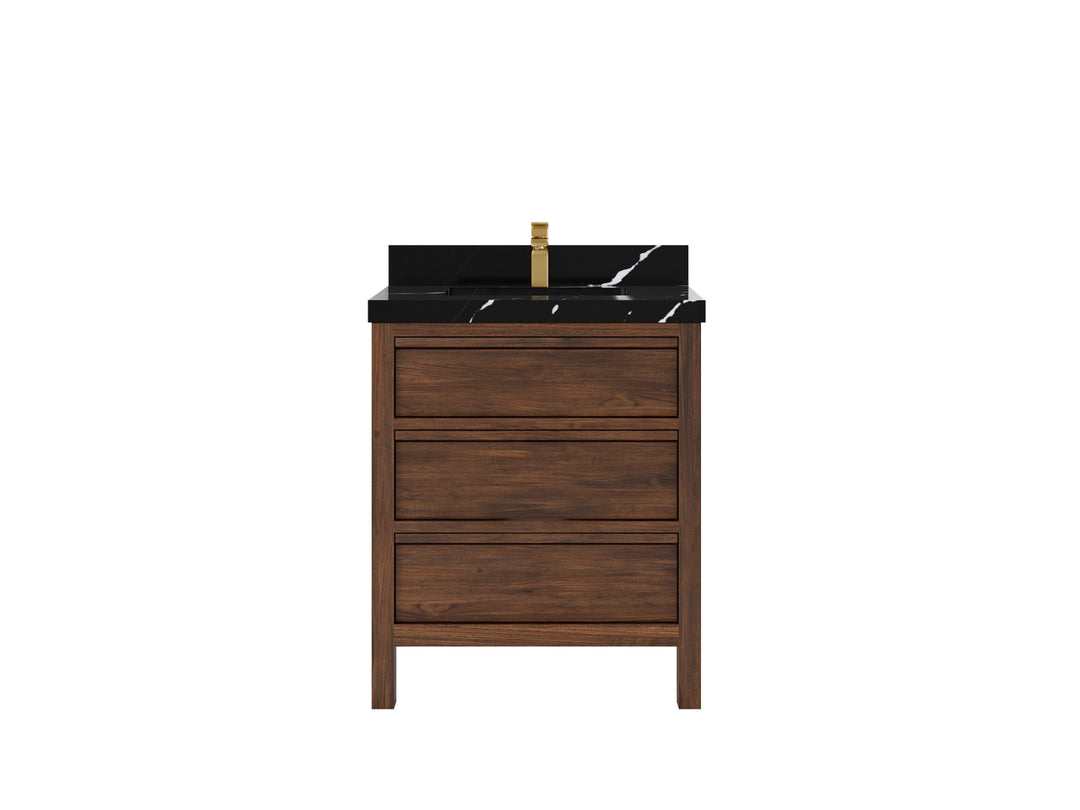 Elizabeth Teak 30 in. W x 22 in. D Single Sink Bathroom Vanity in Dark Walnut with 2 in Calacatta Black Quartz Countertop