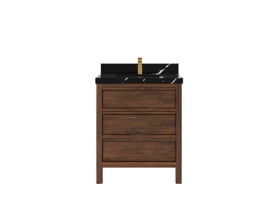 Elizabeth Teak 30 in. W x 22 in. D Single Sink Bathroom Vanity in Dark Walnut with 2 in Calacatta Black Quartz Countertop