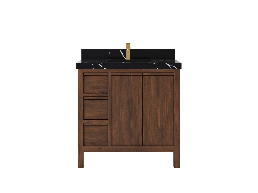 Elizabeth Teak 36 Right Offset in. W x 22 in. D Center Sink Bathroom Vanity in Dark Walnut with 2 in Calacatta Black Quartz Countertop