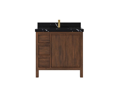 Elizabeth Teak 36 Right Offset in. W x 22 in. D Center Sink Bathroom Vanity in Dark Walnut with 2 in Calacatta Black Quartz Countertop