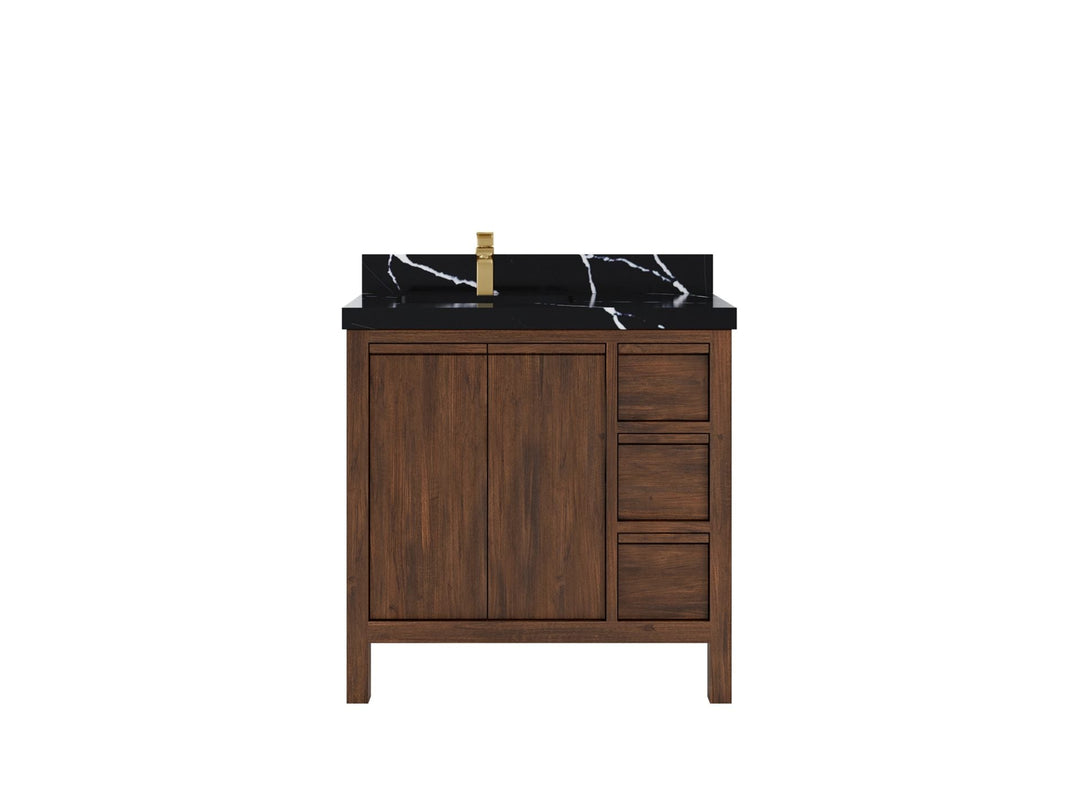 Elizabeth Teak 36 Left Offset in. W x 22 in. D Single Sink Bathroom Vanity in Dark Walnut with 2 in Calacatta Black Quartz Countertop