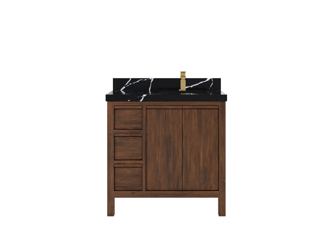 Elizabeth Teak 36 Right Offset in. W x 22 in. D Single Sink Bathroom Vanity in Dark Walnut with 2 in Calacatta Black Quartz Countertop
