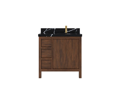 Elizabeth Teak 36 Right Offset in. W x 22 in. D Single Sink Bathroom Vanity in Dark Walnut with 2 in Calacatta Black Quartz Countertop