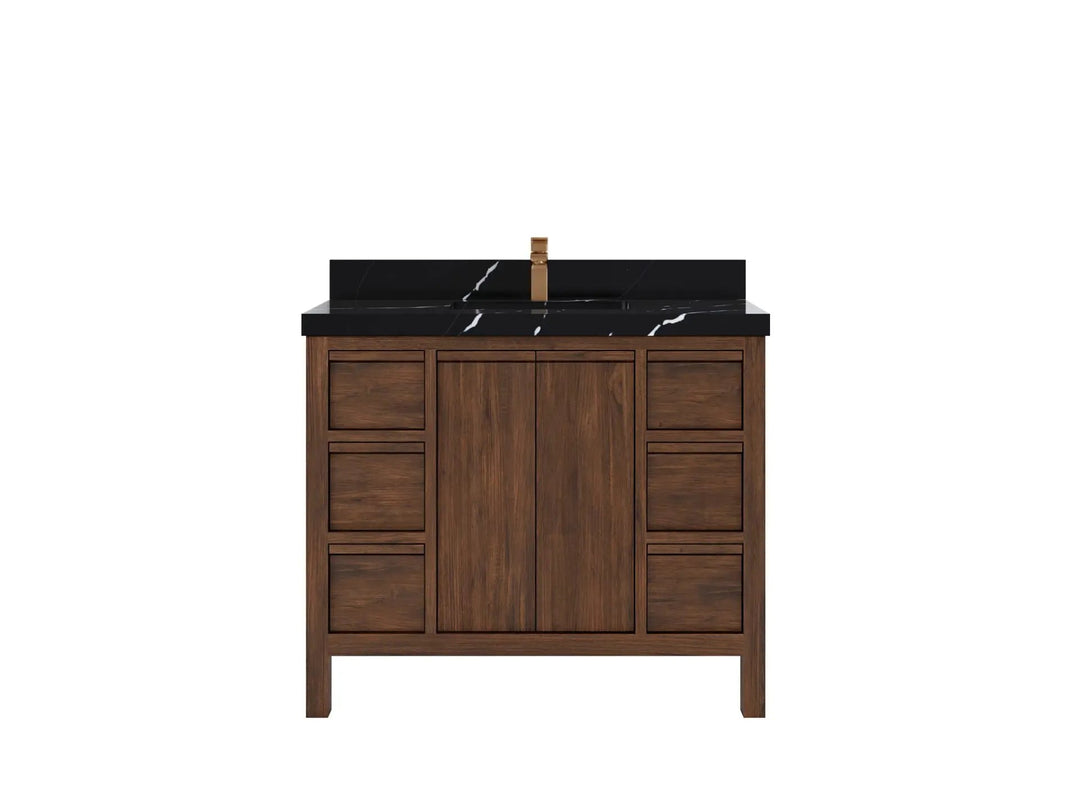 Elizabeth Teak 42 in. W x 22 in. D Single Sink Bathroom Vanity in Dark Walnut with 2 in Calacatta Black Quartz Countertop