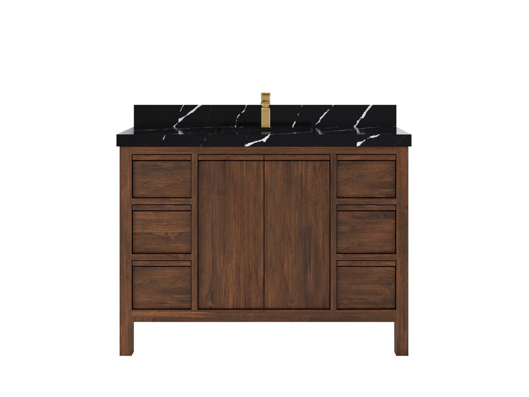 Elizabeth Teak 48 in. W x 22 in. D Single Sink Bathroom Vanity in Dark Walnut with 2 in Calacatta Black Quartz Countertop