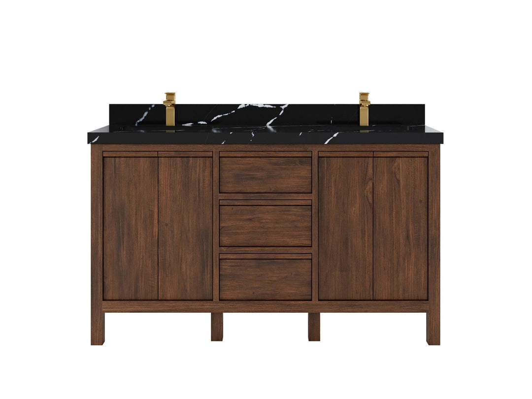 Elizabeth Teak 60 in. W x 22 in. D Double Sink Bathroom Vanity in Dark Walnut with 2 in Calacatta Black Quartz Countertop