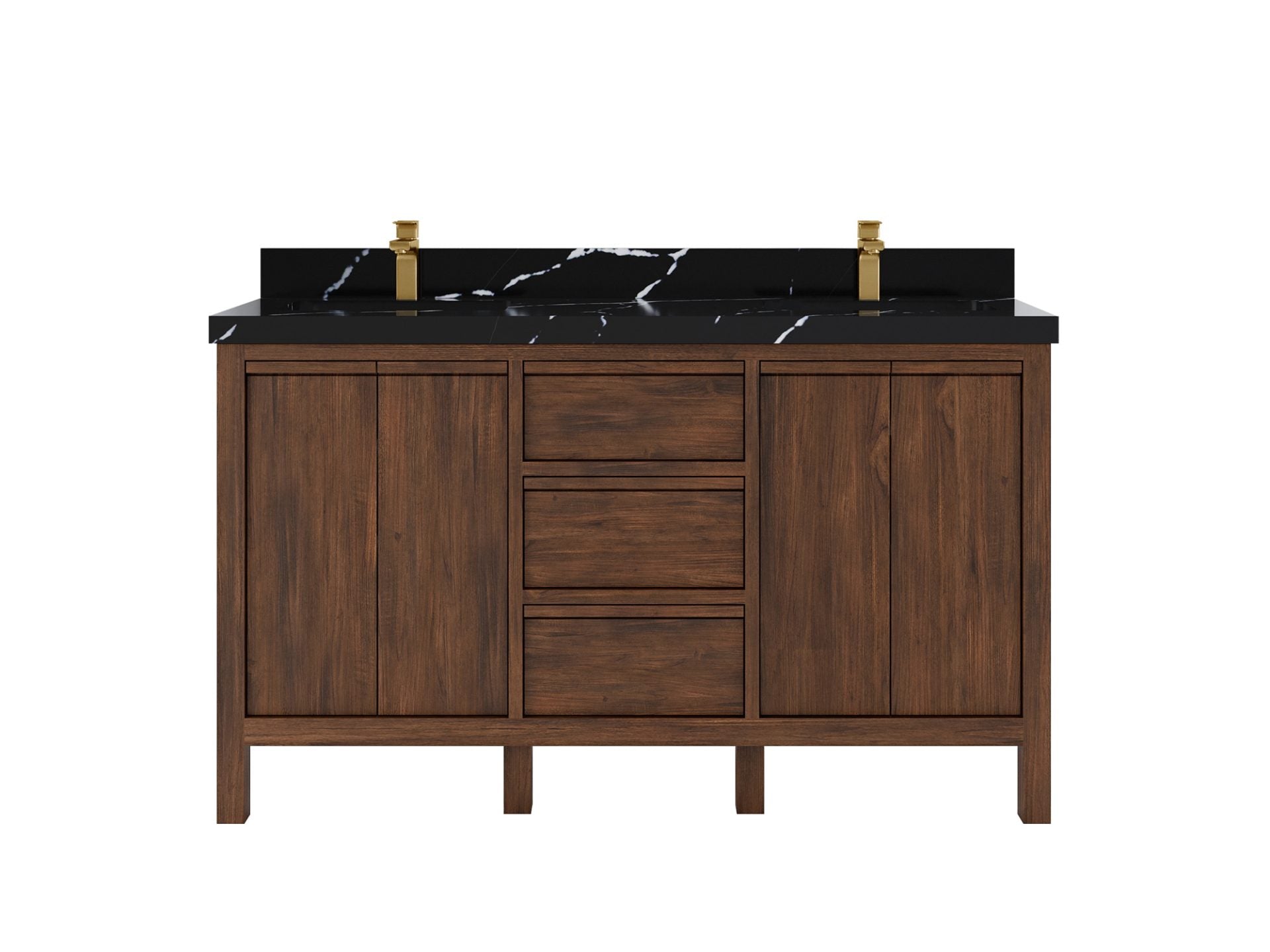 Elizabeth Teak 60 in. W x 22 in. D Double Sink Bathroom Vanity in Dark Walnut with 2 in Calacatta Black Quartz Countertop