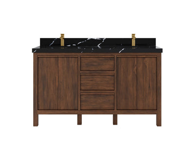 Elizabeth Teak 60 in. W x 22 in. D Double Sink Bathroom Vanity in Dark Walnut with 2 in Calacatta Black Quartz Countertop