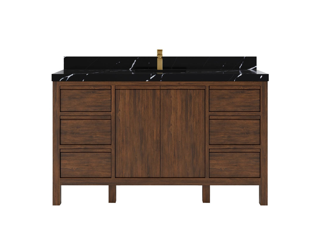 Elizabeth Teak 60 in. W x 22 in. D Single Sink Bathroom Vanity in Dark Walnut with 2 in Calacatta Black Quartz Countertop