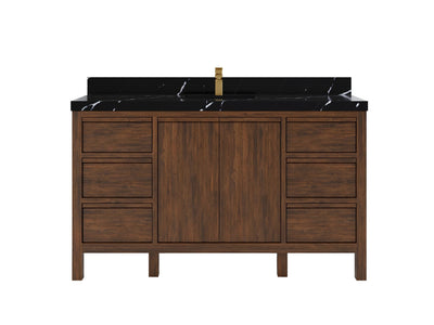 Elizabeth Teak 60 in. W x 22 in. D Single Sink Bathroom Vanity in Dark Walnut with 2 in Calacatta Black Quartz Countertop
