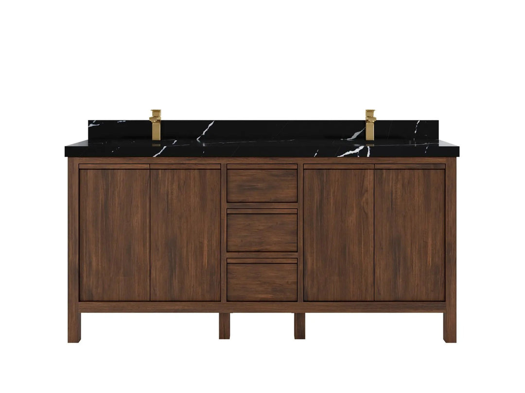 Elizabeth Teak 72 in. W x 22 in. D Double Sink Bathroom Vanity in Dark Walnut with 2 in Calacatta Black Quartz Countertop