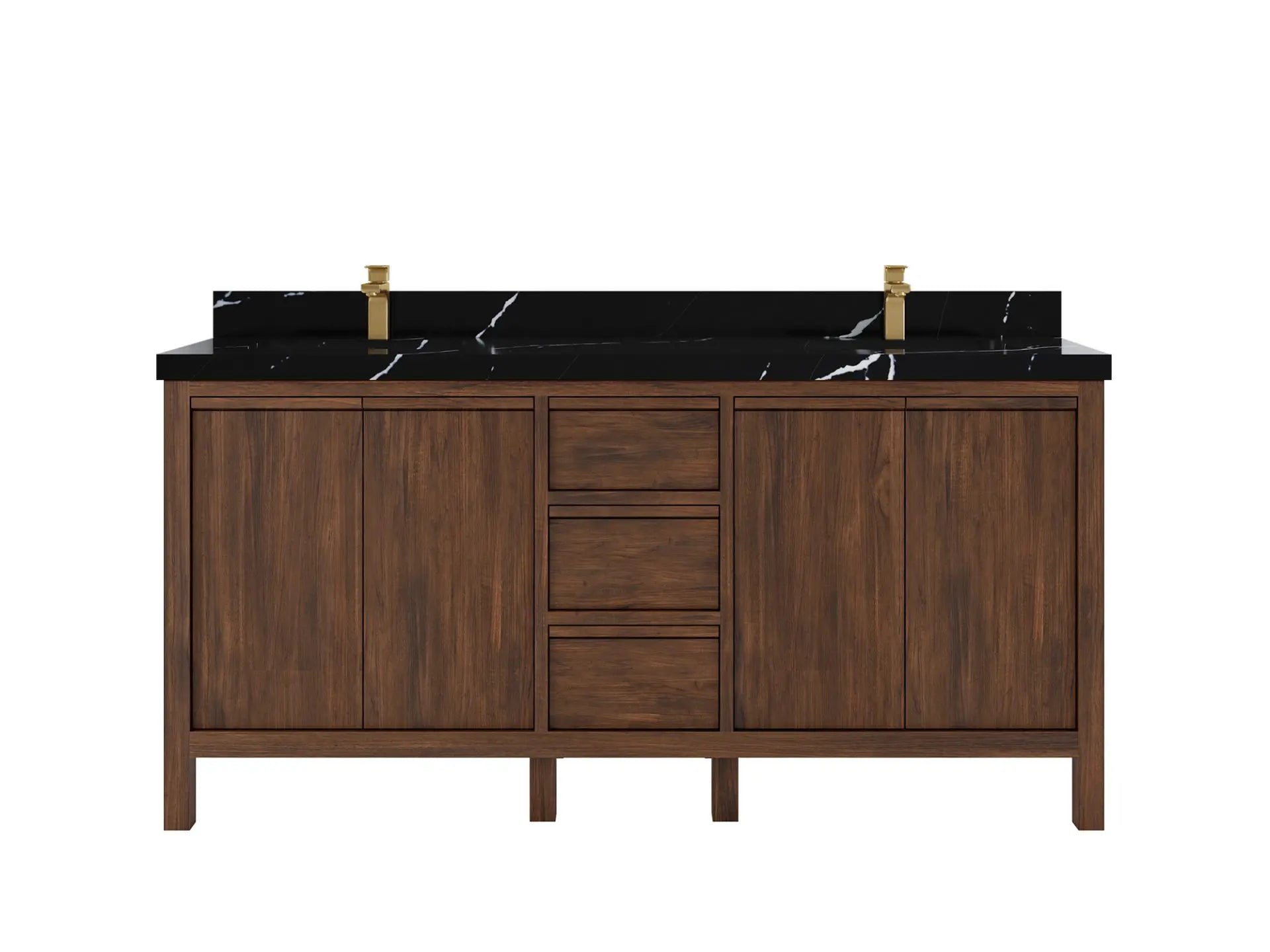 Elizabeth Teak 72 in. W x 22 in. D Double Sink Bathroom Vanity in Dark Walnut with 2 in Calacatta Black Quartz Countertop