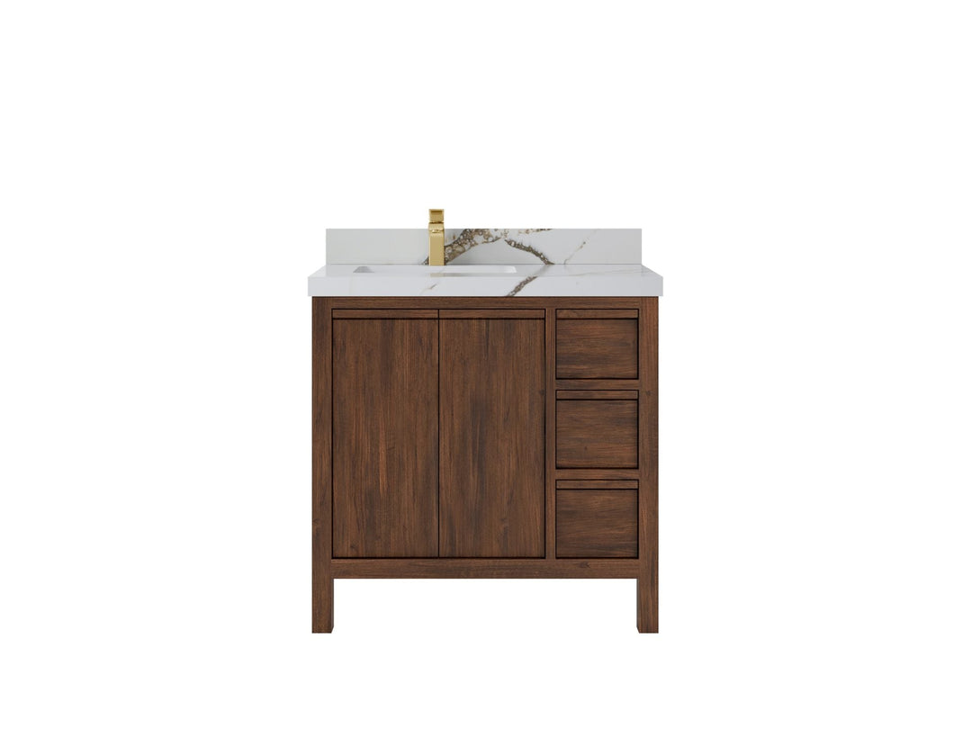 Elizabeth Teak 36 Left Offset in. W x 22 in. D Single Sink Bathroom Vanity in Dark Walnut with 2 in Calacatta Gold Quartz Countertop