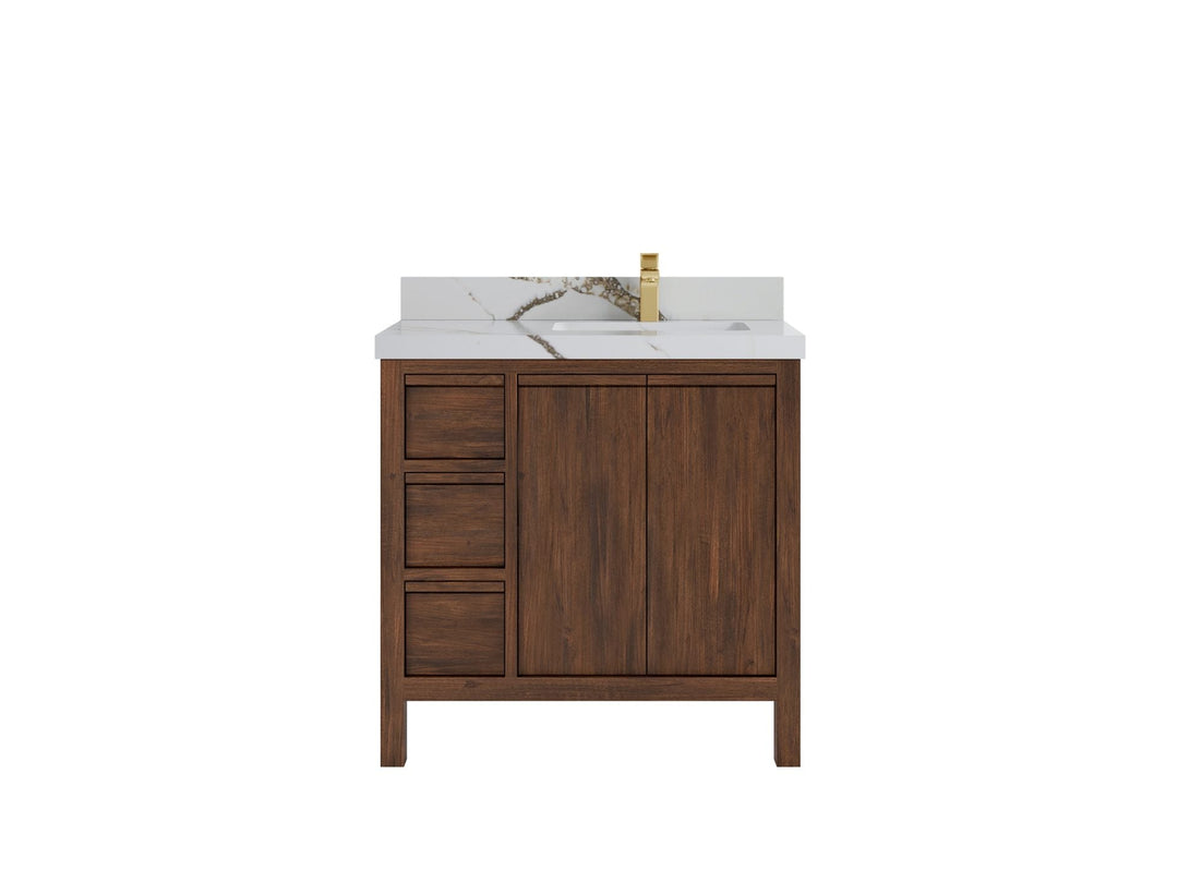 Elizabeth Teak 36 Right Offset in. W x 22 in. D Single Sink Bathroom Vanity in Dark Walnut with 2 in Calacatta Gold Quartz Countertop