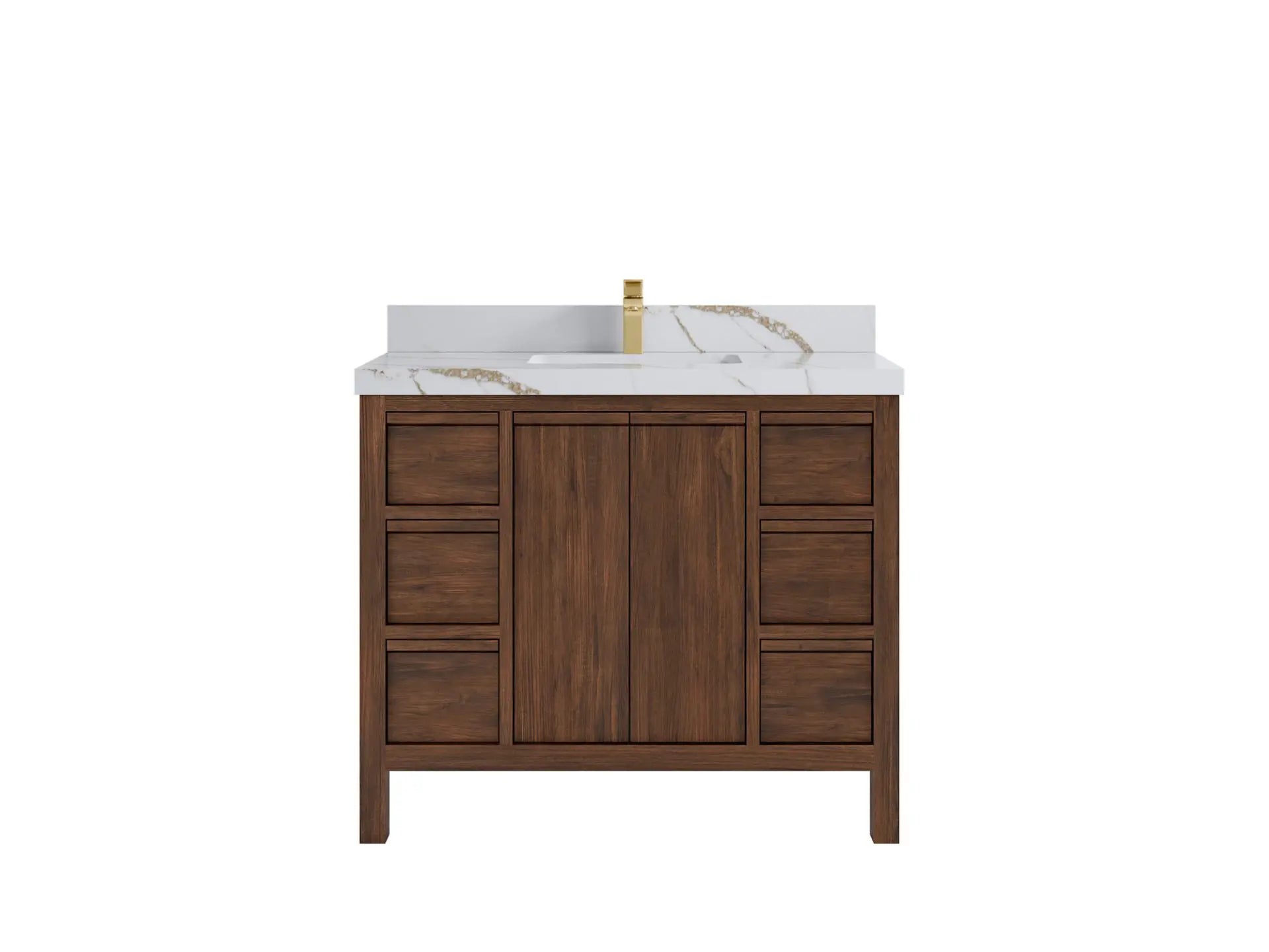 Elizabeth Teak 42 in. W x 22 in. D Single Sink Bathroom Vanity in Dark Walnut with 2 in Calacatta Gold Quartz Countertop