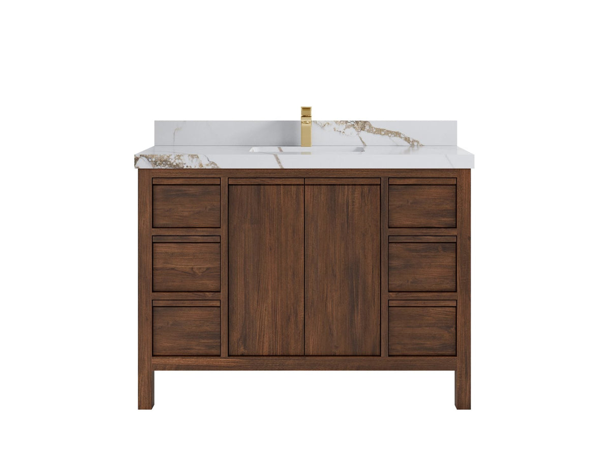 Elizabeth Teak 48 in. W x 22 in. D Single Sink Bathroom Vanity in Dark Walnut with 2 in Calacatta Gold Quartz Countertop