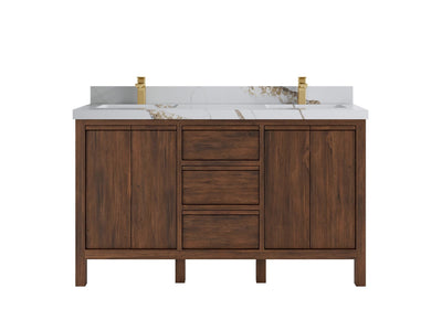 Elizabeth Teak 60 in. W x 22 in. D Double Sink Bathroom Vanity in Dark Walnut with 2 in Calacatta Gold Quartz Countertop